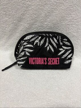 Victoria's Secret Black & White Leaf Cosmetic Pouch with Pink Logo